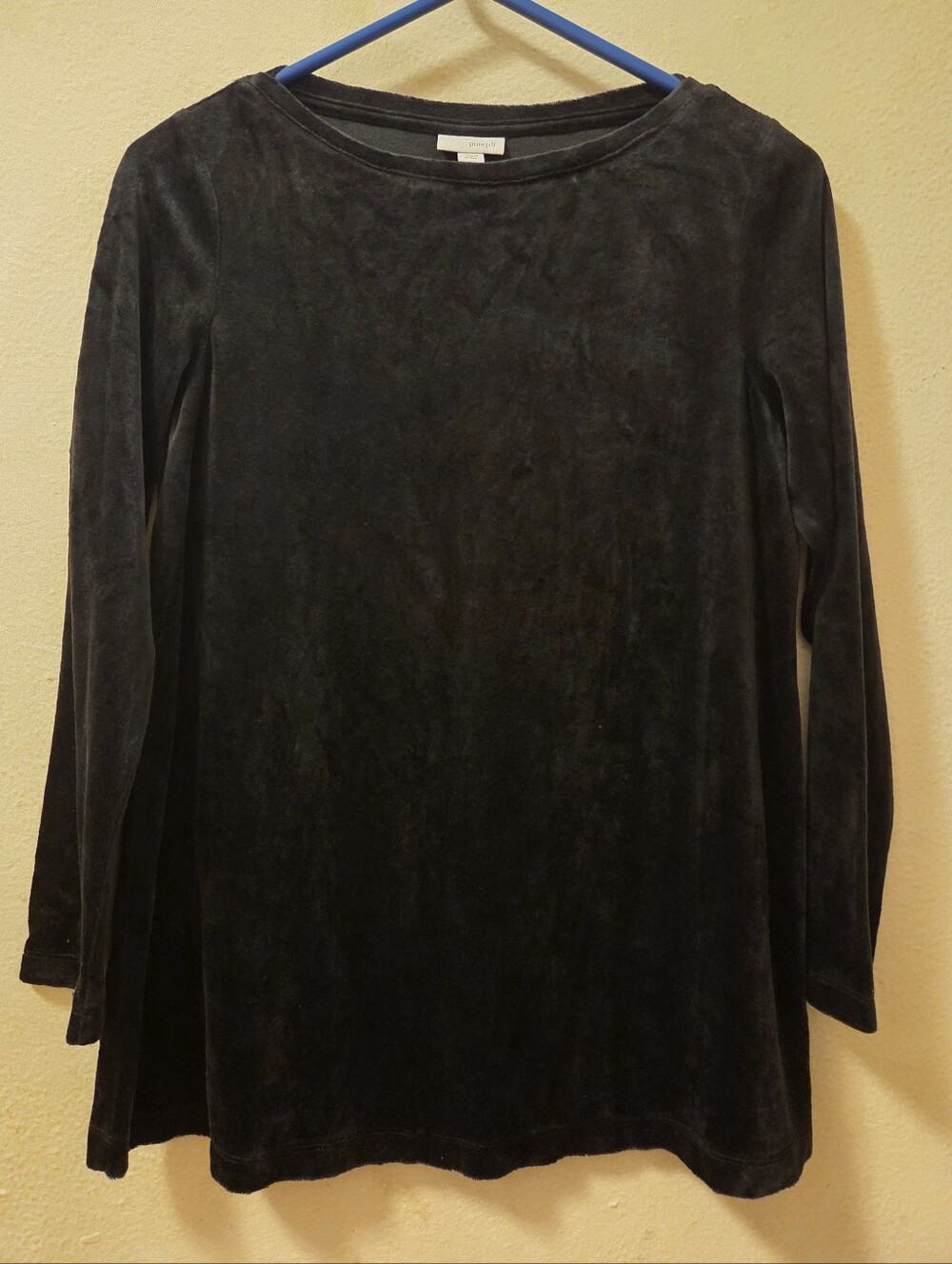 J. Jill Purejill Womens Black Velvet Cotton Blend Long Sleeve Top